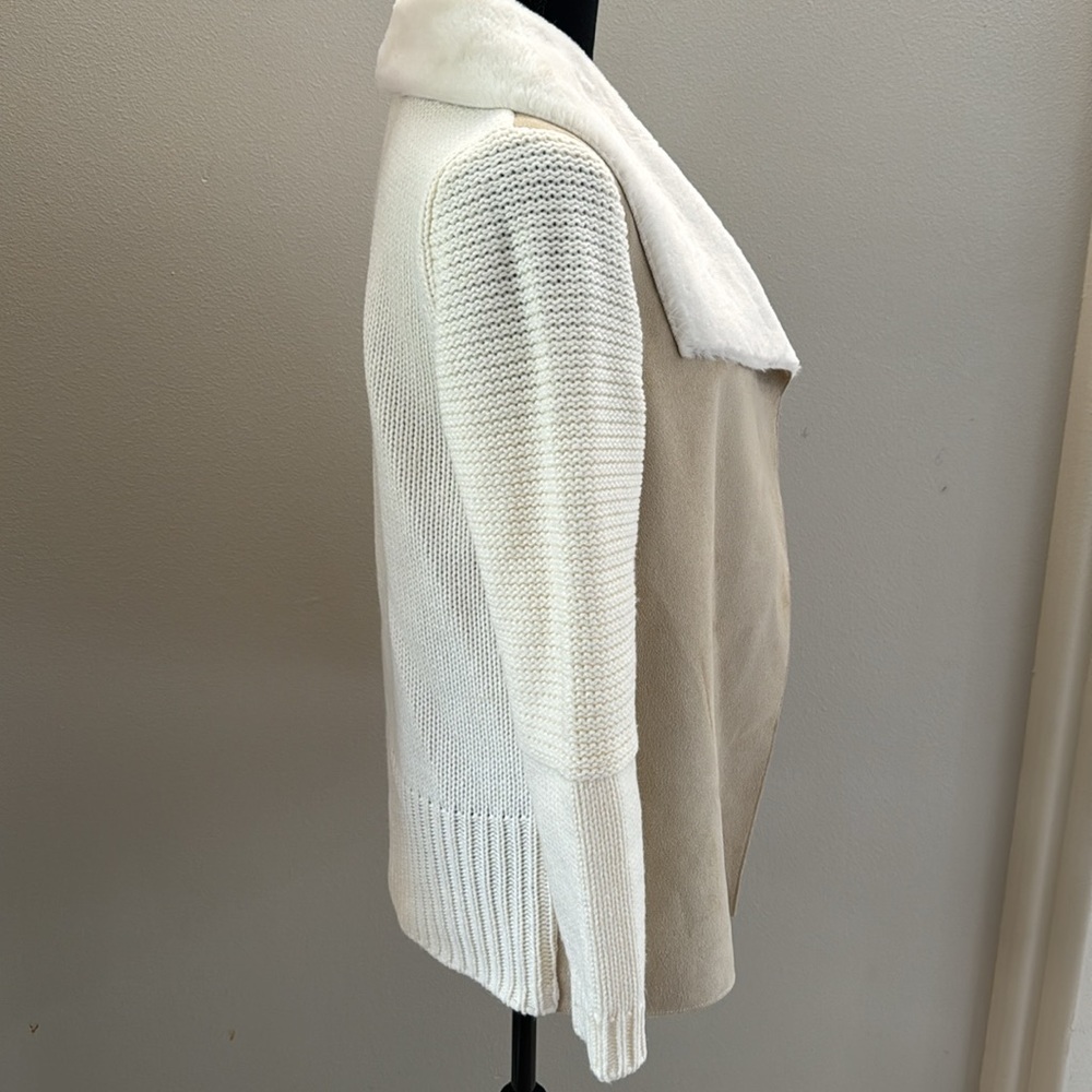 FEVER‎ women’s cascade collar beige faux suede Sherpa knit jacket size small - Picture 3 of 7